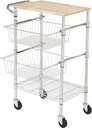 4 Tier Chrome Wire Basket With Top Wood