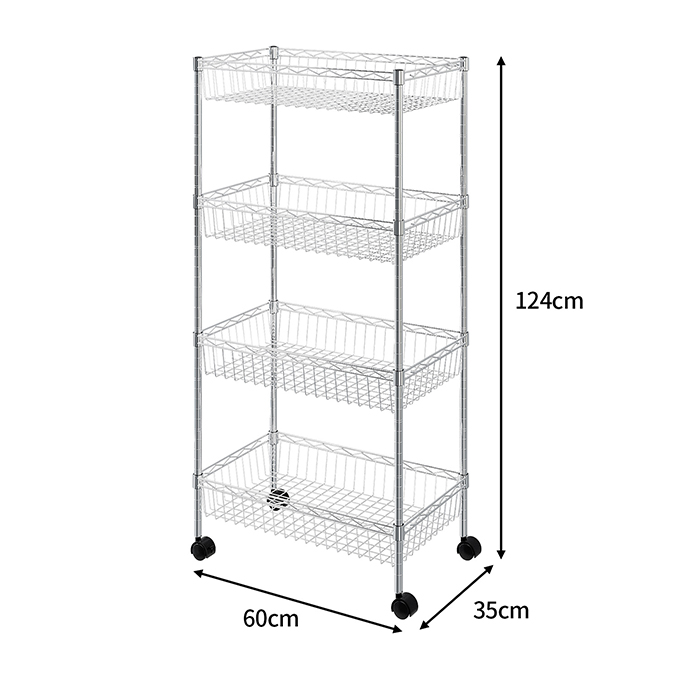4 tiers basket wire shelving