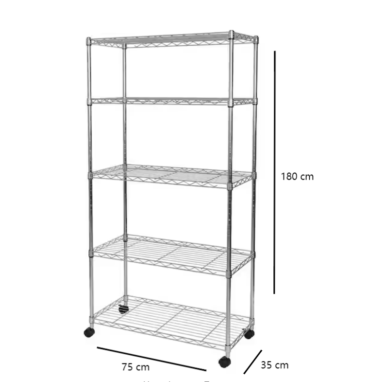 5 tier chrome wire shelving rack with wheels