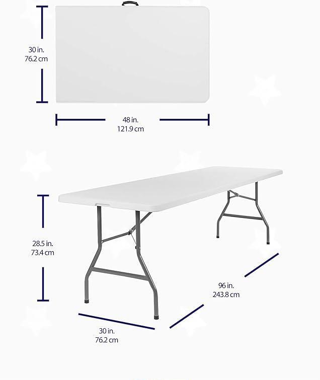 8'Rectangle Fold-in-Half Table With 2 Locking Pin on the HDPE