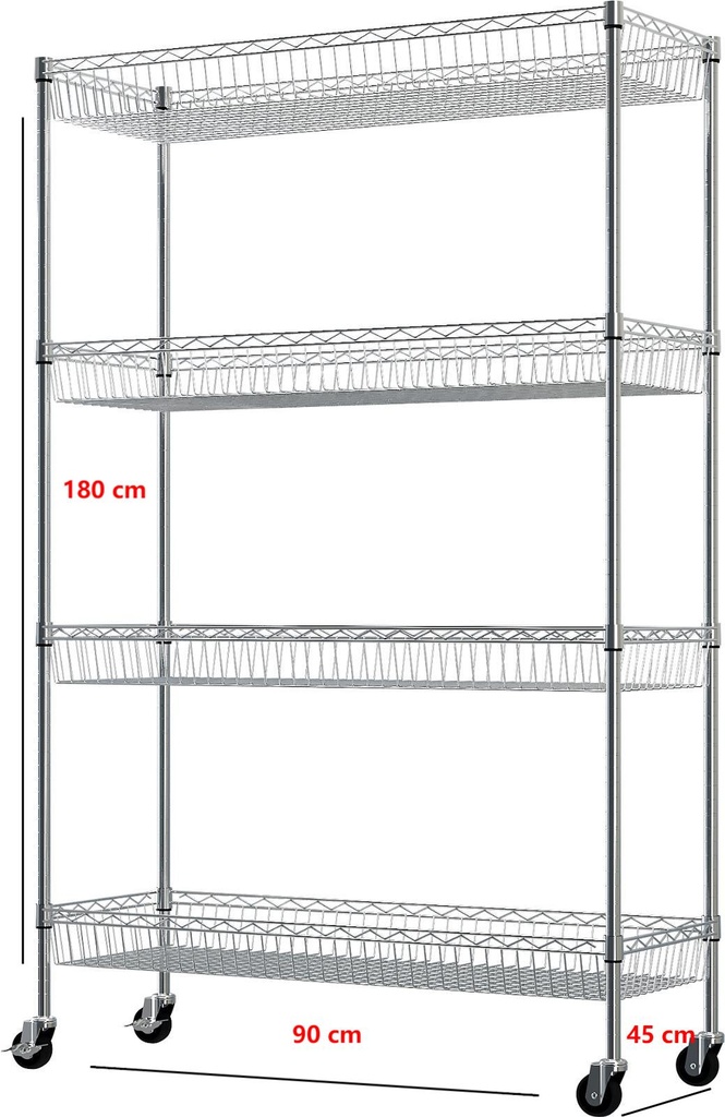 4 Tier Chrome Basket Rack  With Wheels