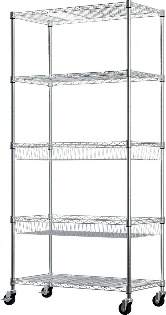 5 Tier light duty Chrome Wire Shelving With baskets