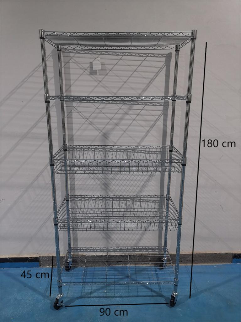 5 Tier light duty Chrome Wire Shelving With baskets