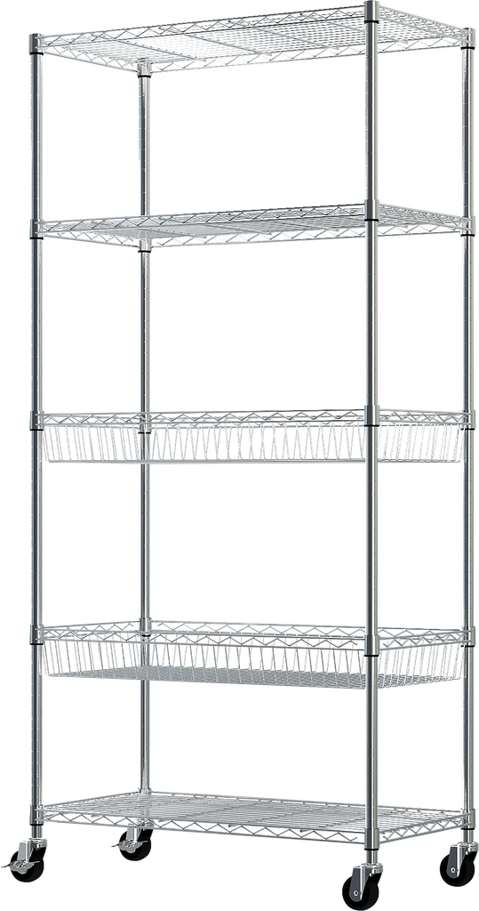 5 Tier Light Duty Chrome Wire Shelving With baskets