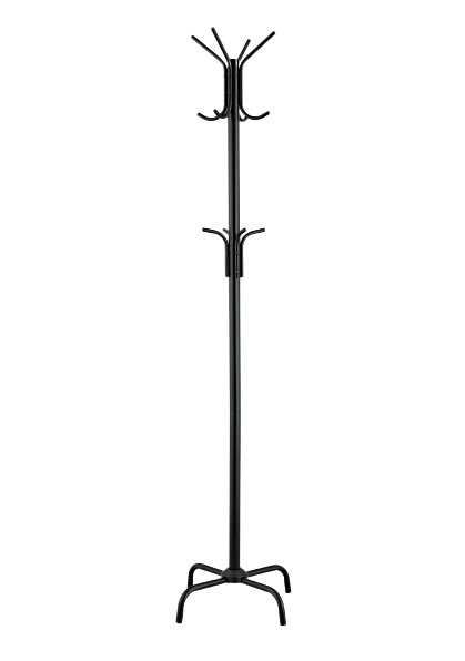 12588E00-COAT RACK BLACK  POWEDER COATING TUBULAR STEEL WITH 12PCS HOOKS.  SIZE: 50 X 50 X 185 H CM