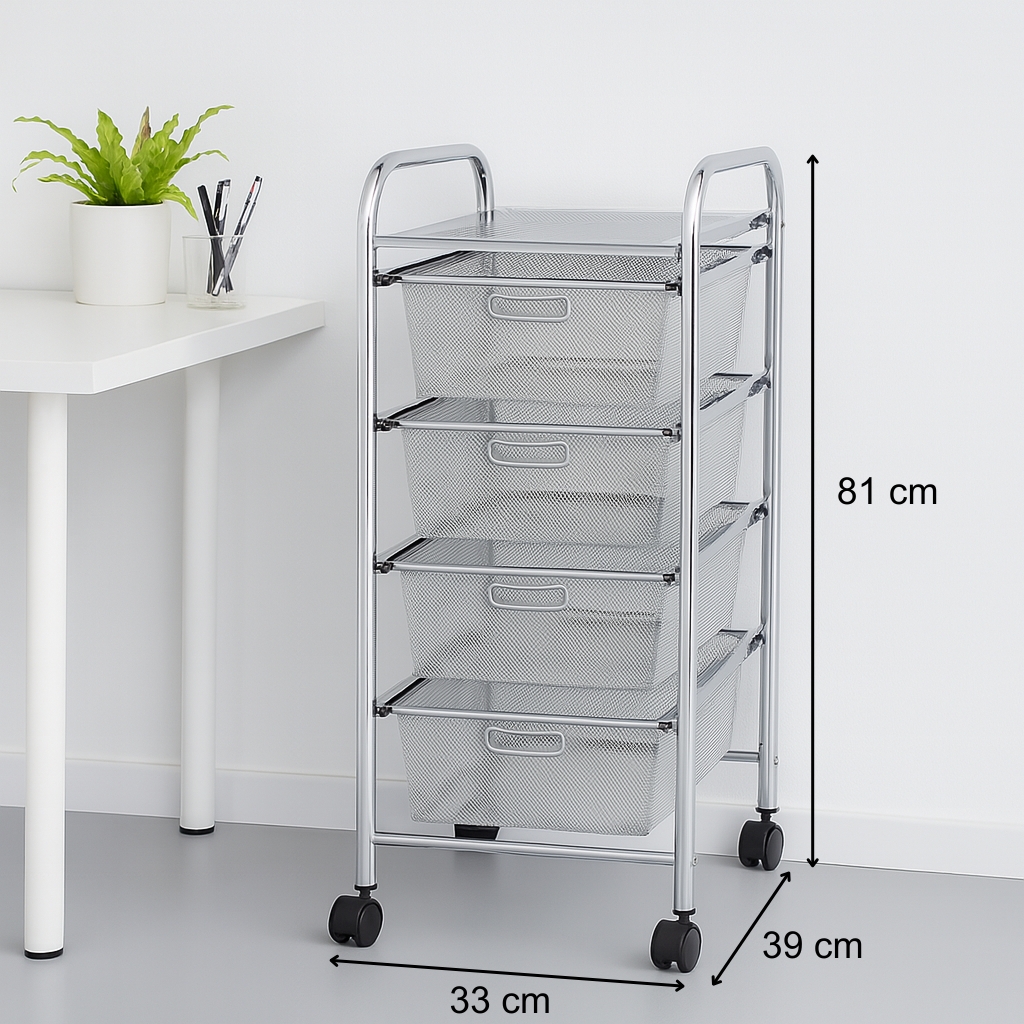 4 Tier Mesh Drawer Storage Trolly
