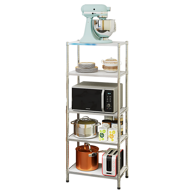 5 Tiers Chrome Bamboo Firber Wood Rack