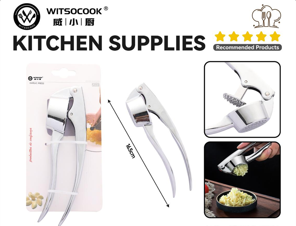 Willow leaf handle garlic press