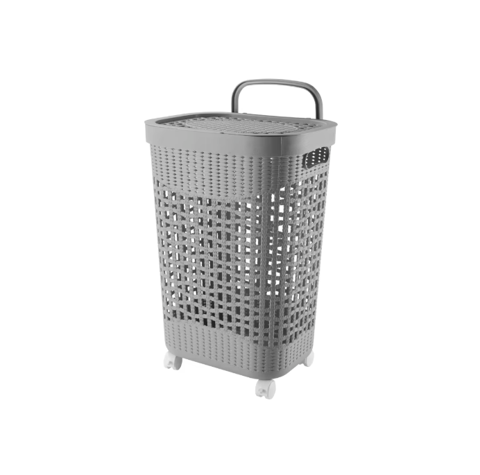 Large Plastic Storage Basket with Wheels & Adjustable Handle
