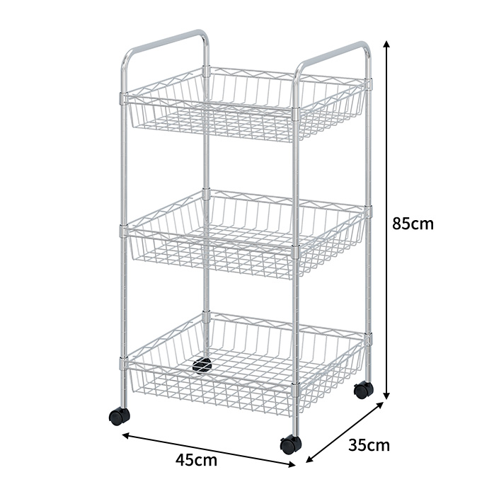 3 Tiers Wire Basket Kitchen Trolley with Wheels