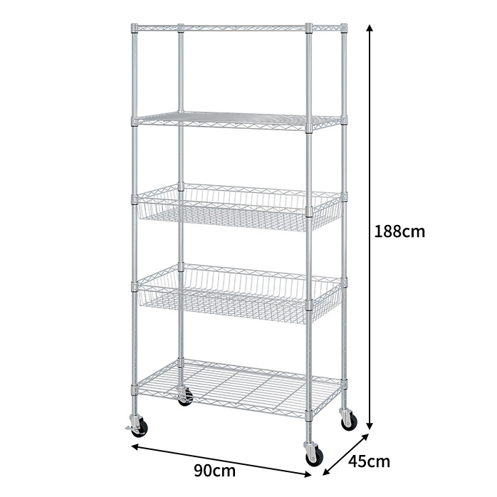 5 Tier Chrome Wire Shelving With baskets
