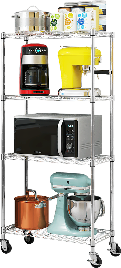 4 Tiers Chrome Middle Duty Wire Shelving with Wheels