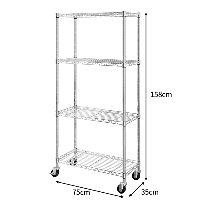 4 Tiers Chrome Middle Duty Wire Shelving with Wheels