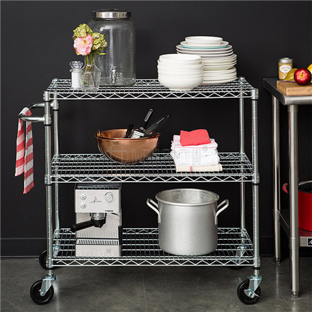 3 tiers chrome wire trolley cart