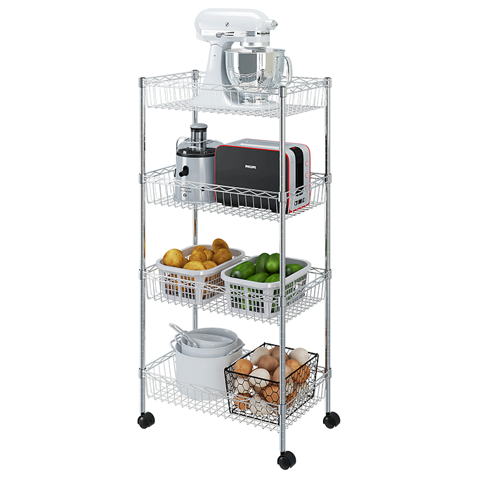 4 tiers basket wire shelving