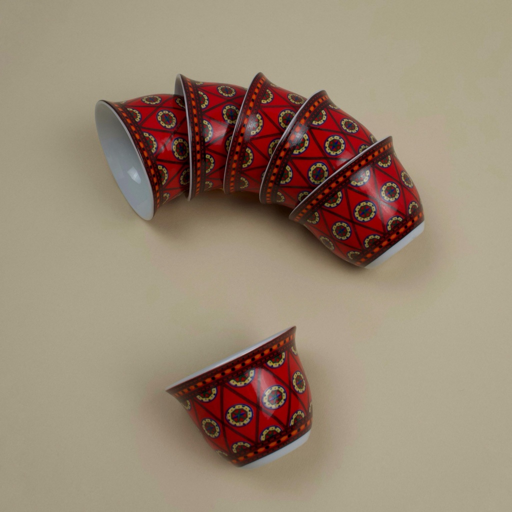 Red Sadu Coffee Cups Set – 12 Pieces 