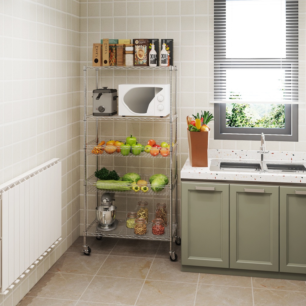 5 Tier Chrome Wire Shelving With baskets