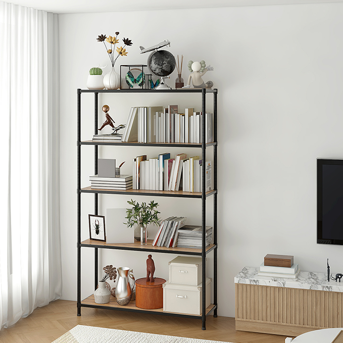 5 Tiers Chrome Bamboo Wood Rack