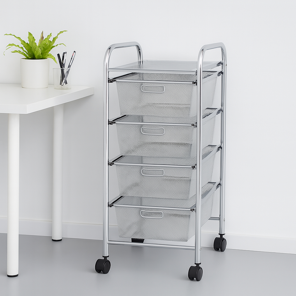 4 Tier Mesh Drawer Storage Trolly