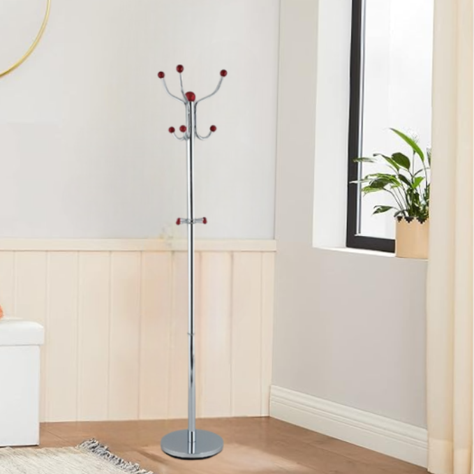 Coat Rack Steel With Wooden Knobs 176 cm