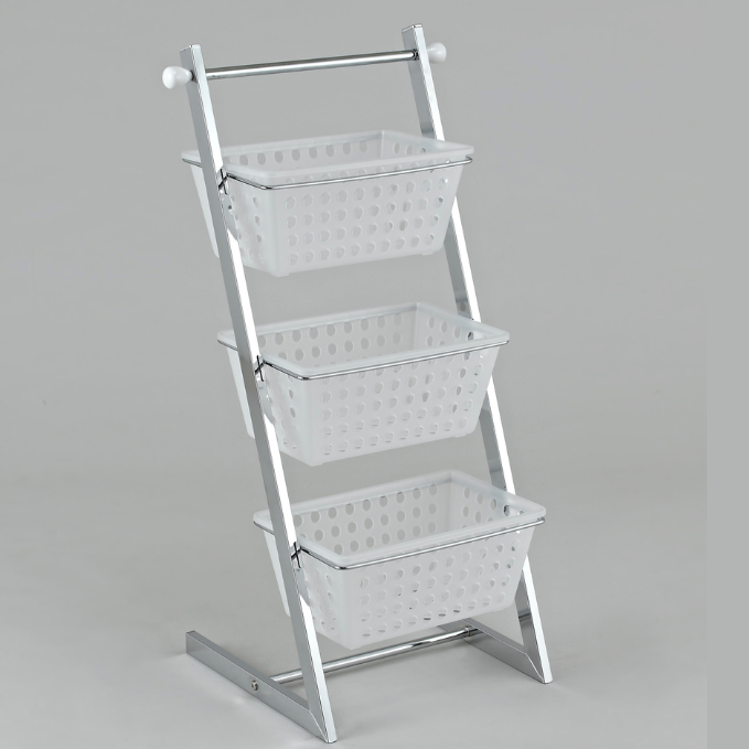  3 Basket Stand, Chrome Plated Steel 38x34x72.5 cm