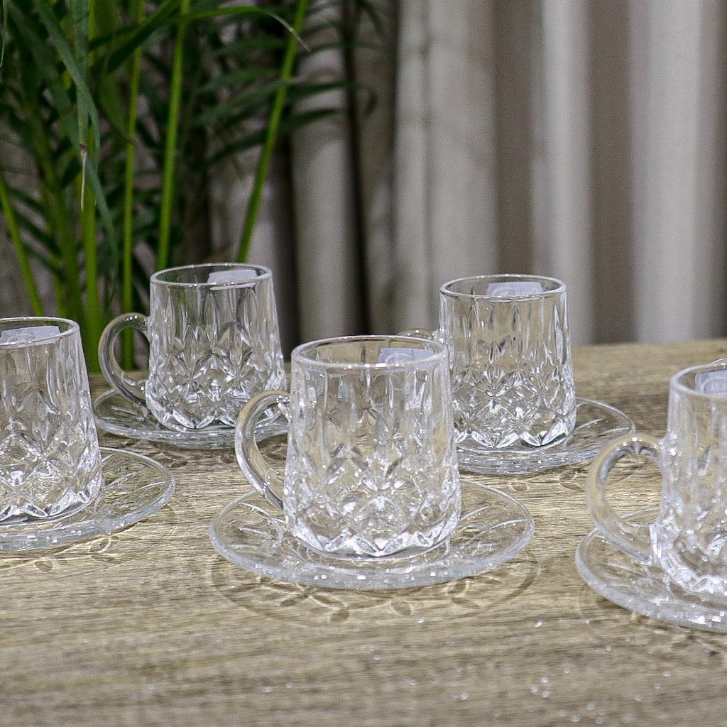 Crystal Cup Set with Saucers