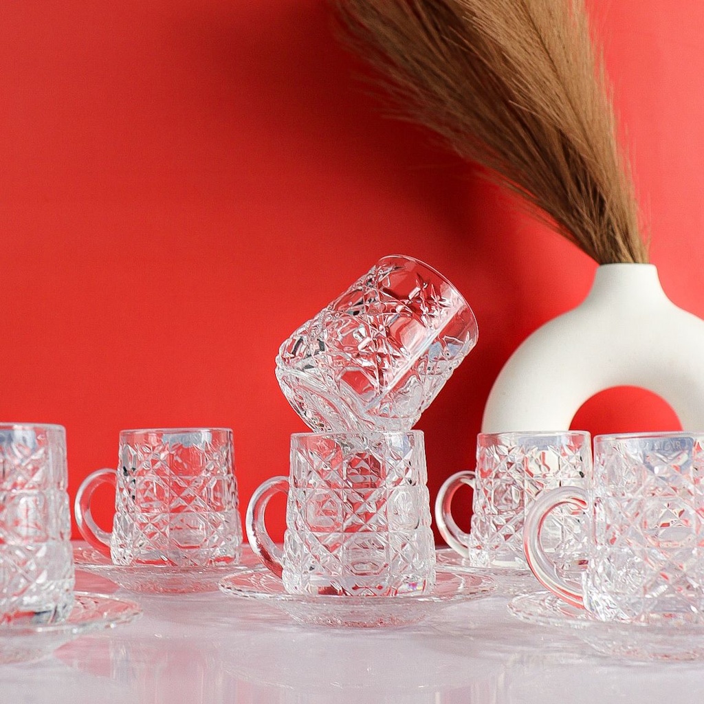 طقم أكواب كريستال مع صحون 