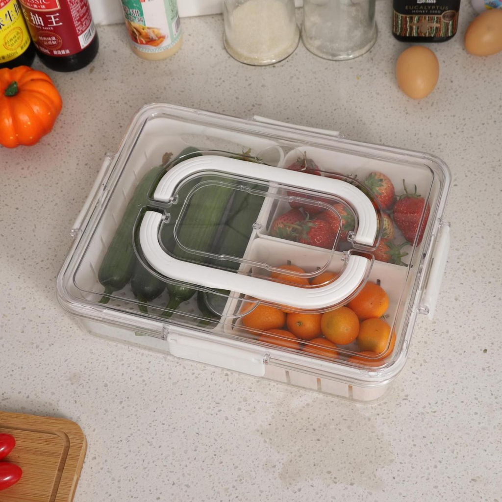 Snack & Fridge Organizer with 3 Compartments and Lid