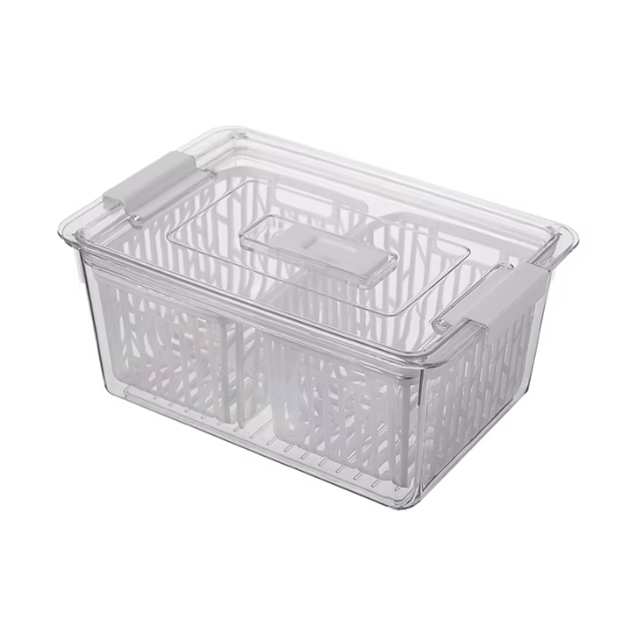 Clear Fruit Storage Box with Drain Basket – Various Sizes