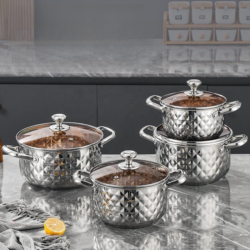 S.S Diamond Pattern Cookware Set–18/20/24/26 cm