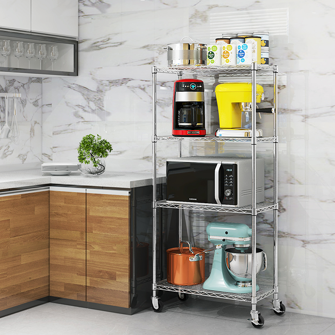 4 Tiers Chrome Middle Duty Wire Shelving with Wheels