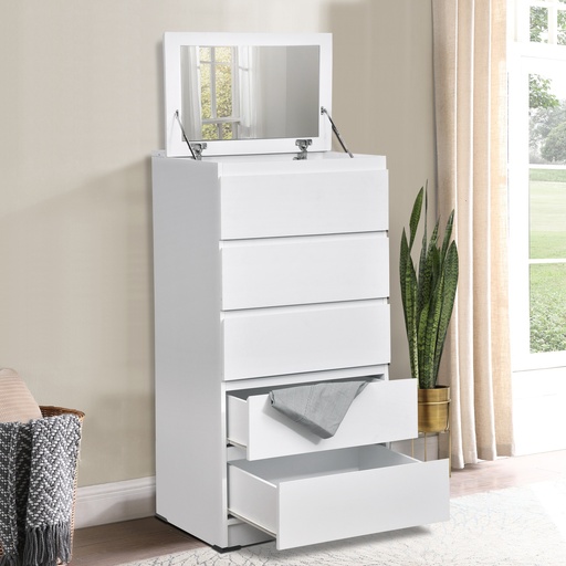 [DR-LILYD-WHT]  LILY Tall Dresser for Small Spaces With Mirror 