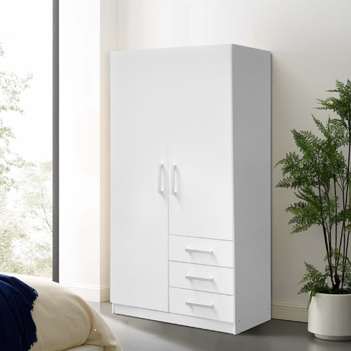 [WRD-LILY2D-WHT] Lily 2-Door Wardrobe with 3 Drawers