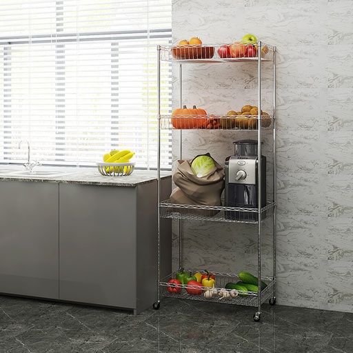 [BK7545180B4CW] 4 Tiers Chrome Basket Rack with Wheels