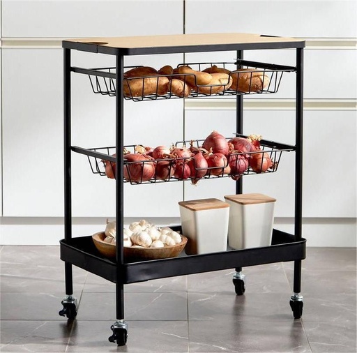 [WK830180] عربانة  مطبخ استيل 3 رفوف + MDF