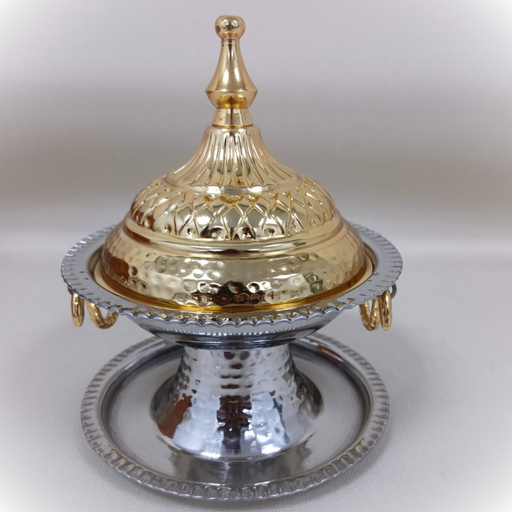 [800109] Silver Date Bowl with Gold Lid