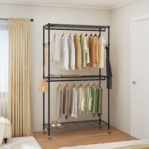 [CJ-A1335E] 3 Tiers Black Garment Rack with Wheels