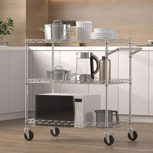 [TR754590A3CW3] عربانة مطبخ كروم 3 رفوف