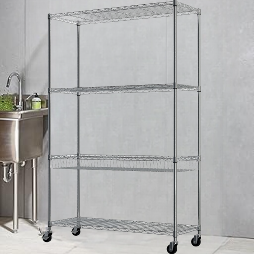 [BK12045180A4C-W3] 4 Tier Wire Shelving With Basket