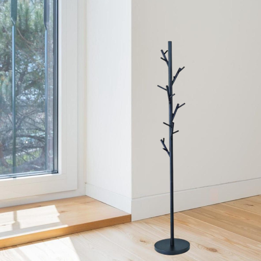 [14141K2] Coat Rack, Black Tubular Steel 172 cm
