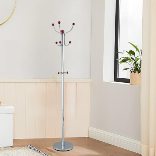 [14171C] Coat Rack Steel With Wooden Knobs 176 cm