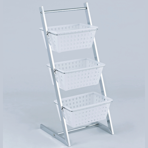[2802C32] 3 Basket Stand, Chrome Plated Steel 32x34x72.5 cm 