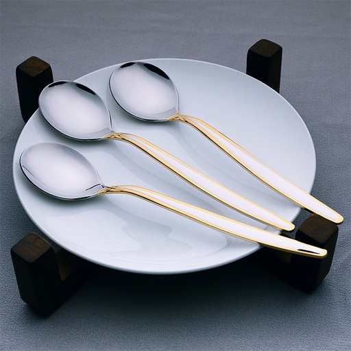 [A042G-6] Luna Soup Spoon with Gold Touch - Set of 3