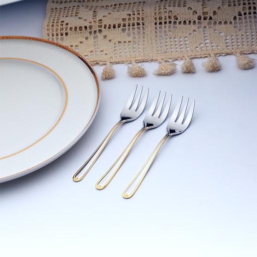 [D874G-4] Ava Cake Fork With Gold Touch - Set of 3 