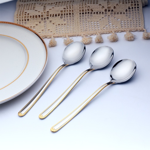 [D874G-6] Ava Soup Spoon With Gold Touch - Set of 3 