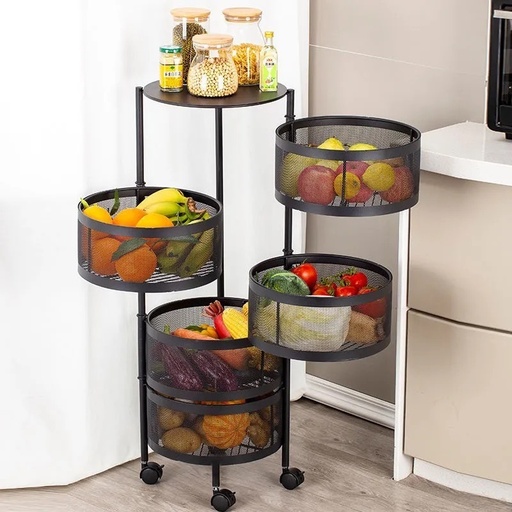 [YHE-5] Black Rotating Storage Rack & Basket Organizer