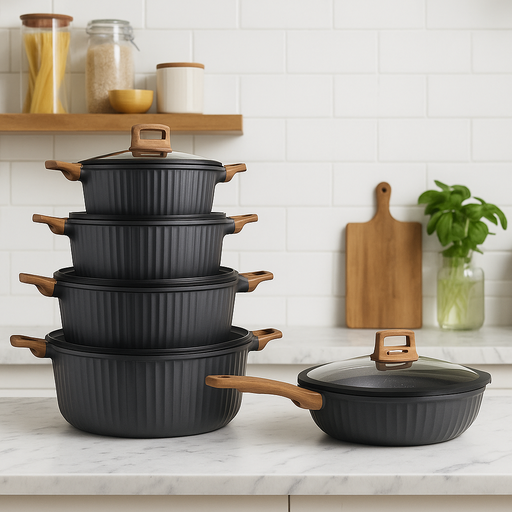 [16015] Grey Granite Non-Stick Cookware Set – 12 Pieces