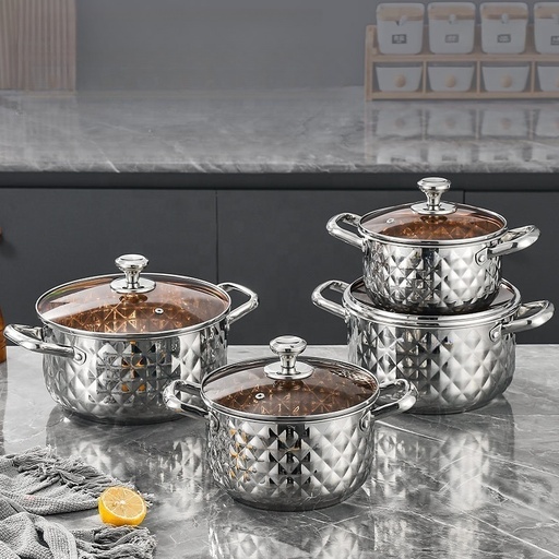 [30134550] S.S Diamond Pattern Cookware Set–18/20/24/26 cm