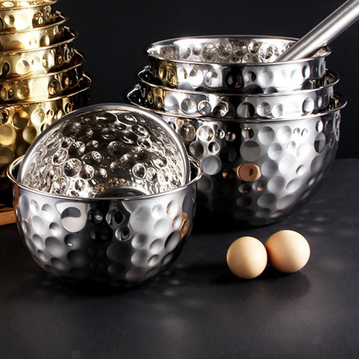 Multi-Purpose Round Bowl with Hammered Stainless Steel Design