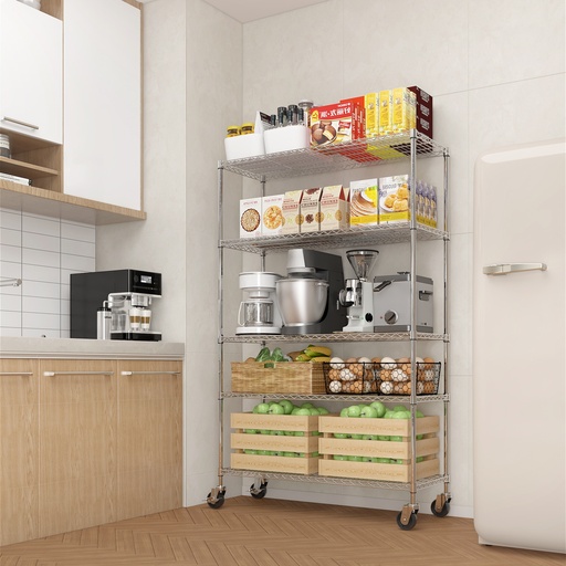 [CJ12045188A5RC-W3-KAR] 5 Tier Chrome Wire Shelving Rack Heavy Duty 